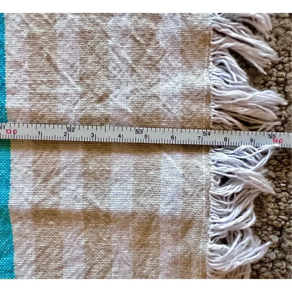 Max Studio Home Tablecloth Blue/Aqua/Green Striped Fringed 54 X 104 100% Cotton